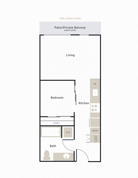 Floor plan for 1 bed, 1 bath, 555 sqft