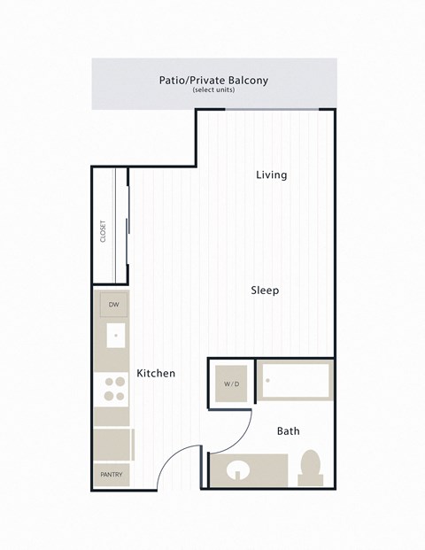 Floor plan for studio, 1 bath, 453 sqft