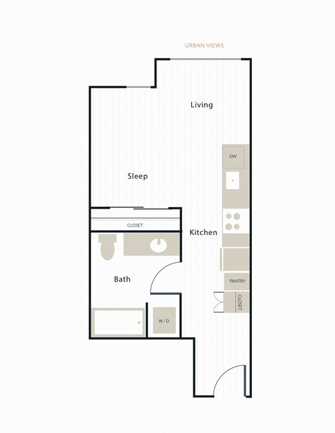 Floor plan for studio, 1 bath, 436 sqft