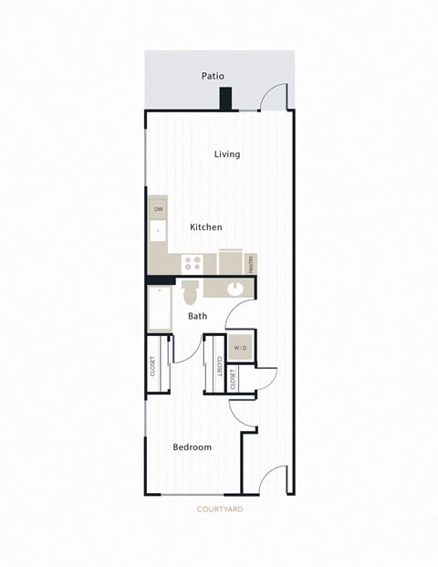 Floor plan for 1 bed, 1 bath, 677 sqft