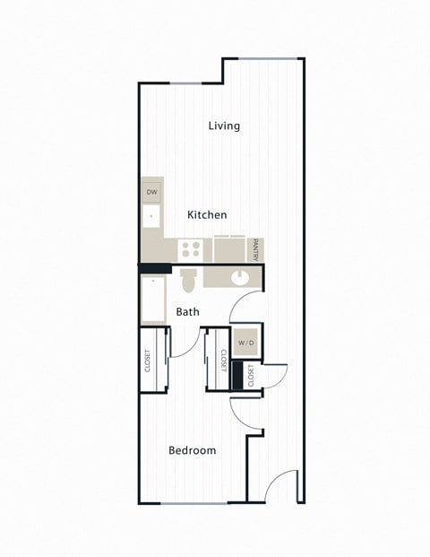 Floor plan for 1 bed, 1 bath, 678 sqft