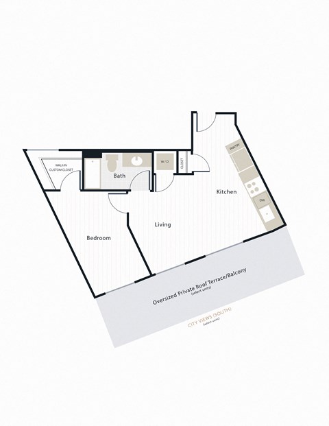 Floor plan for 1 bed, 1 bath, 683 sqft