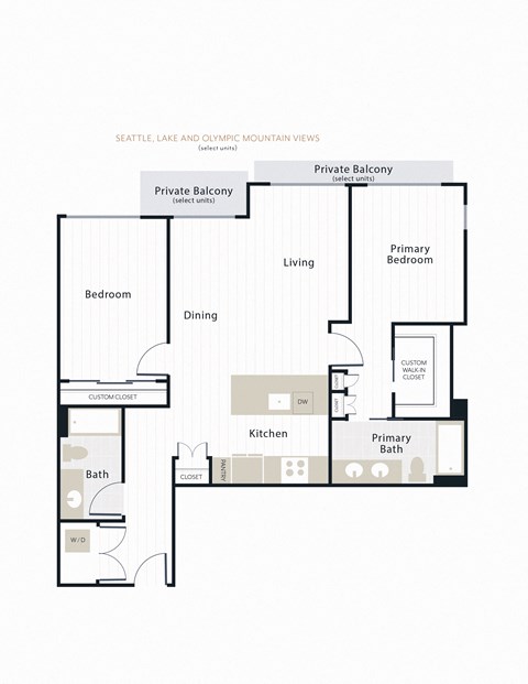 Floor plan for 2 beds, 2 baths, 1149 sqft