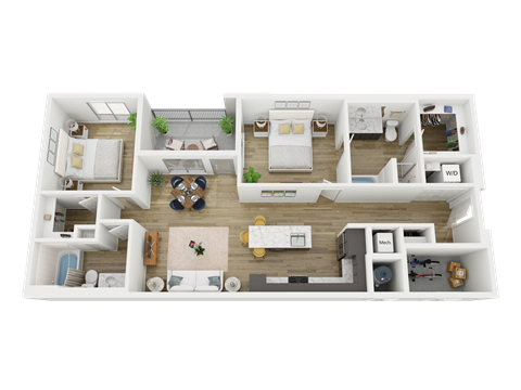 Floor plan for 2 beds, 2 baths, 1178 sqft