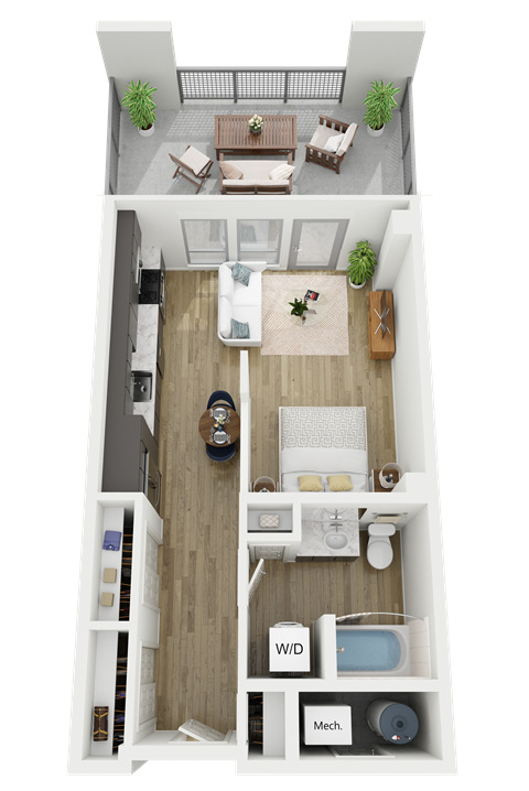 Floor plan for studio, 1 bath, 573 sqft
