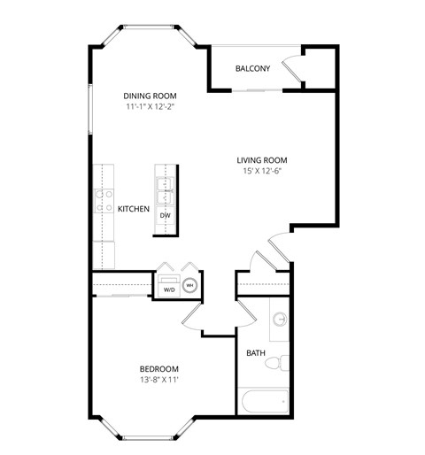 Floor plan for 1 bed, 1 bath, 812 sqft