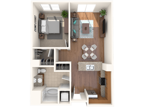 Floor plan for 1 bed, 1 bath, 800 sqft