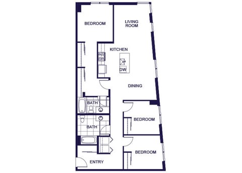 Floor plan for 3 beds, 2 baths, 1230 sqft