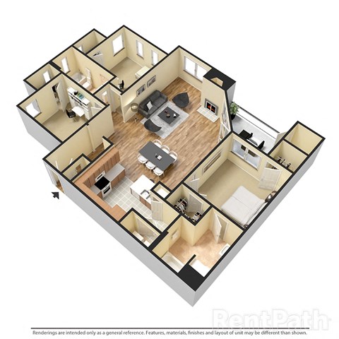 Floor plan for 3 beds, 2 baths, 1380 sqft