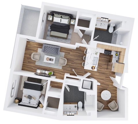 Floor plan for 2 beds, 2 baths, 1231 sqft