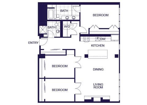Floor plan for 3 beds, 2 baths, 1534 sqft