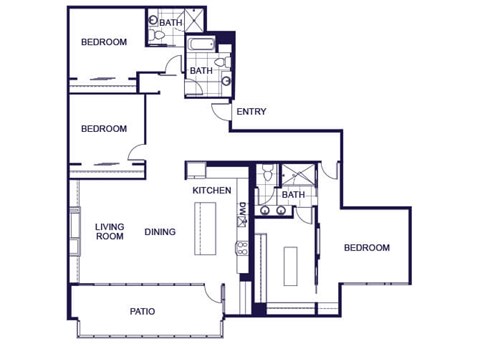 Floor plan for 3 beds, 2 baths, 2100 sqft