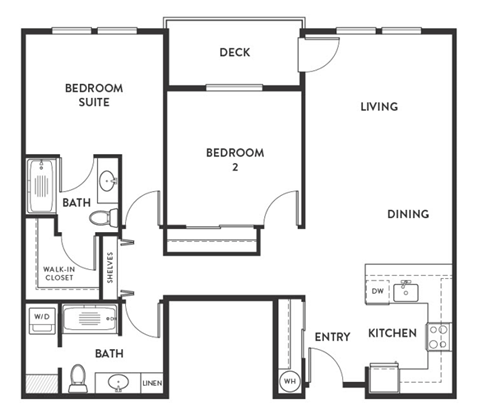 Floor plan for 2 beds, 2 baths, 1044 sqft