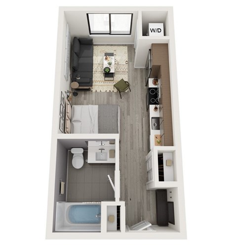 Floor plan for studio, 1 bath, 387 sqft