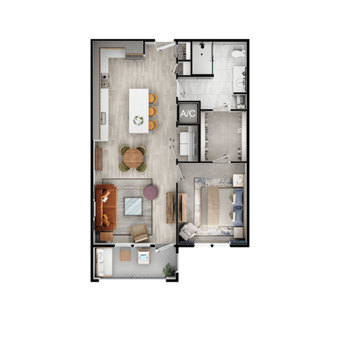 Floor plan for 1 bed, 1 bath, 830 sqft