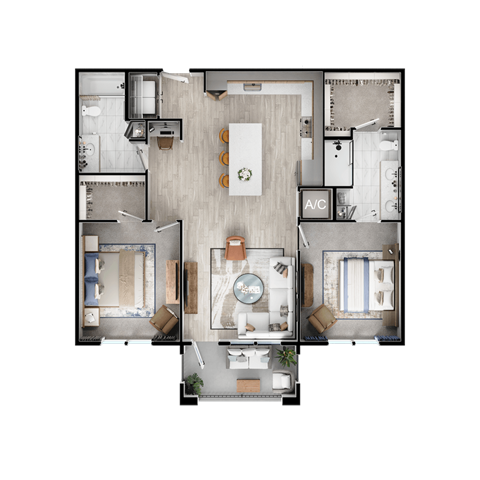 Floor plan for 2 beds, 2 baths, 1150 sqft