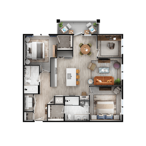 Floor plan for 2 beds, 2 baths, 1203 sqft