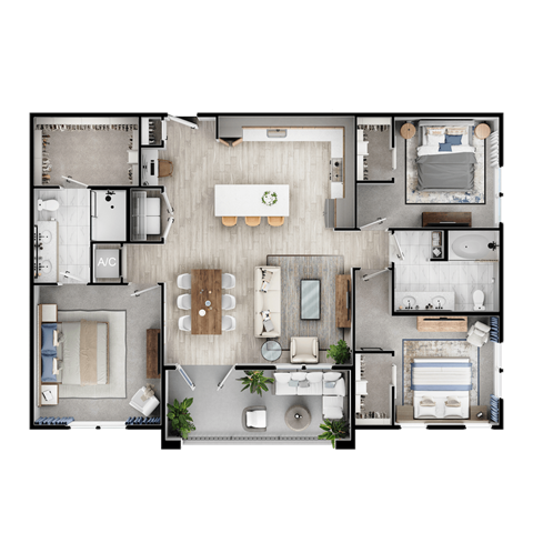 Floor plan for 3 beds, 2 baths, 1420 sqft