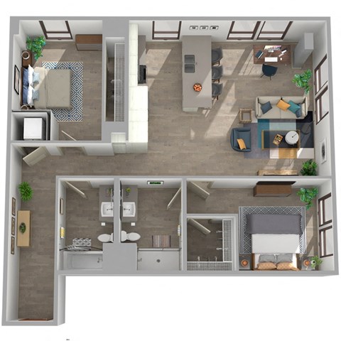 Floor plan for 2 beds, 2 baths, 1131 sqft