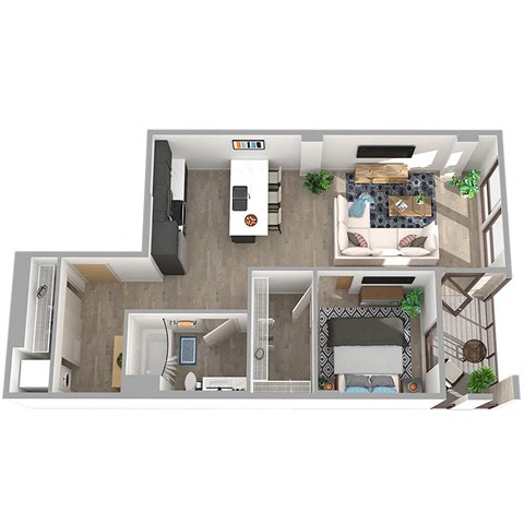 Floor plan for 1 bed, 1 bath, 809 sqft