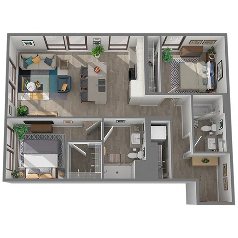 Floor plan for 2 beds, 2 baths, 1019 sqft