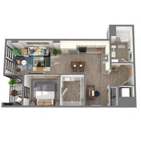 Floor plan for 1 bed, 1 bath, 801 sqft