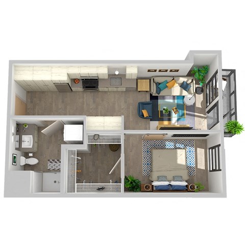 Floor plan for 1 bed, 1 bath, 570 sqft