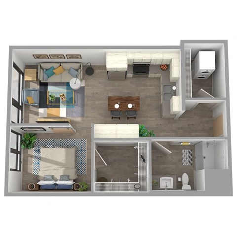 Floor plan for 1 bed, 1 bath, 660 sqft