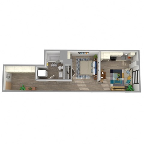 Floor plan for 1 bed, 1 bath, 634 sqft