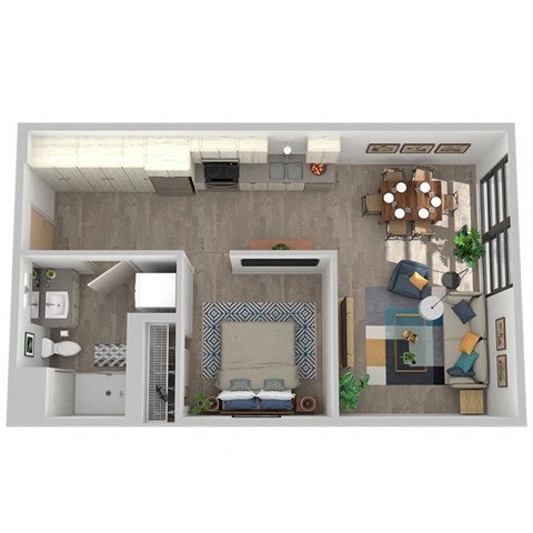 Floor plan for 1 bed, 1 bath, 645 sqft