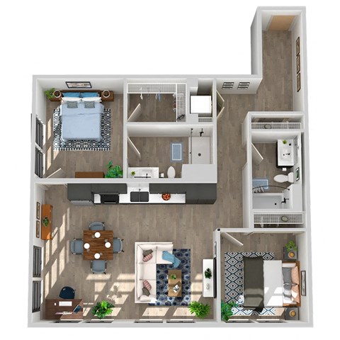 Floor plan for 2 beds, 2 baths, 1179 sqft