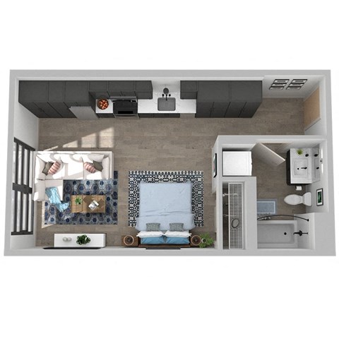 Floor plan for studio, 1 bath, 479 sqft