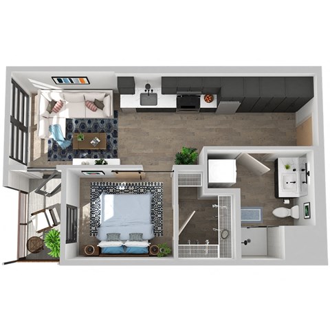 Floor plan for 1 bed, 1 bath, 511 sqft