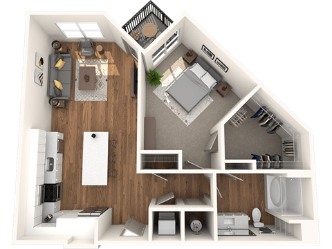 Floor plan for 1 bed, 1 bath, 873 sqft