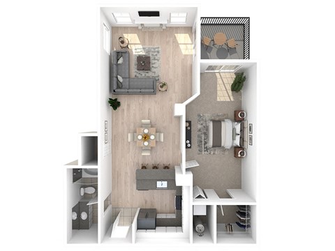 Floor plan for 1 bed, 1 bath, 626 sqft