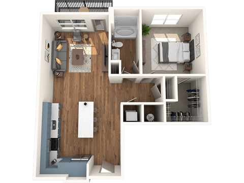 Floor plan for 1 bed, 1 bath, 866 sqft