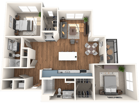 Floor plan for 2 beds, 2 baths, 1252 sqft