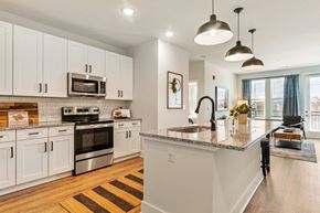 Cane Ridge apartment for rent - A kitchen with white cabinets and a granite countertop.