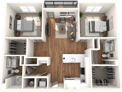 Floor plan for 2 beds, 2 baths, 1151 sqft