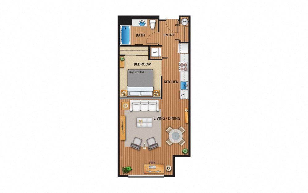 Floor plan for studio, 1 bath, 688 sqft