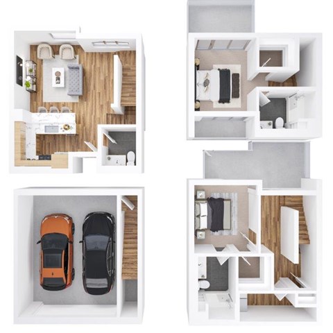 Floor plan for 2 beds, 2.5 baths, 1486 sqft