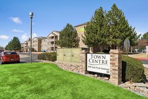 Broomfield apartment for rent - A sign for the Town Centre stands in front of a building.