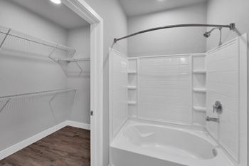 Expansive closets with open air shelving