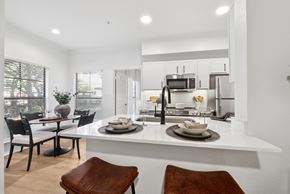Richardson apartment for rent - A modern kitchen with a dining table and chairs.
