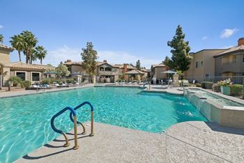 Two shimmering community pools