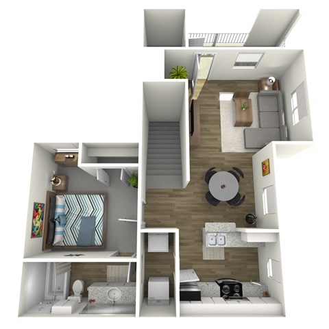 Floor plan for 1 bed, 1 bath, 556 sqft