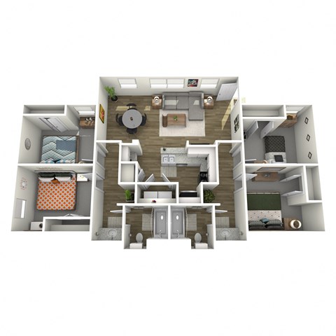 Floor plan for 4 beds, 2 baths, 1100 sqft