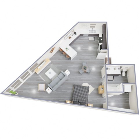 Floor plan for studio, 1 bath, 799 sqft
