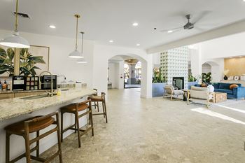 Spacious clubhouse with fire feature and beverage station
