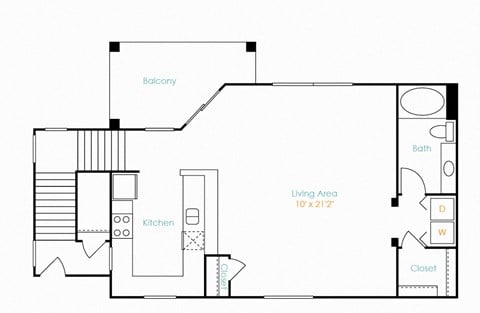 Floor plan for studio, 1 bath, 845 sqft